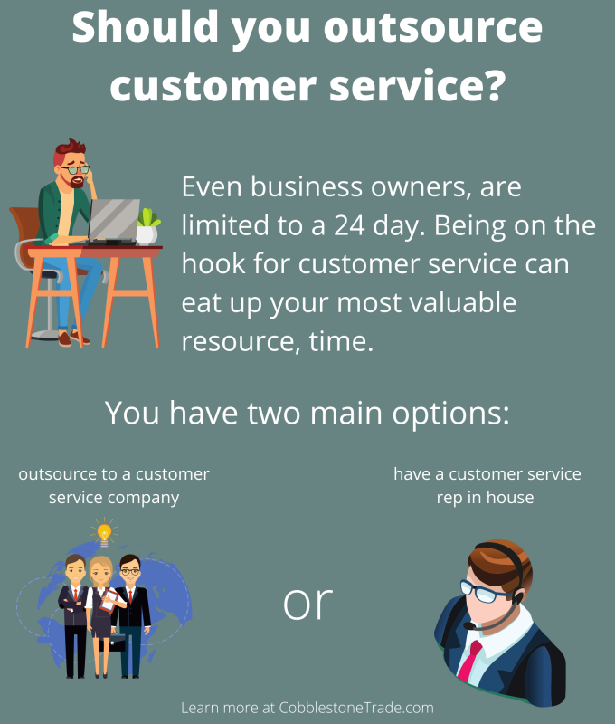 This infographic asks the question, Should you outsource your customer service? Even business owners are limited to a 24 hour day, and they don't need to let customer service eat up all their time. They can outsource to an agency or hire an employee to help.